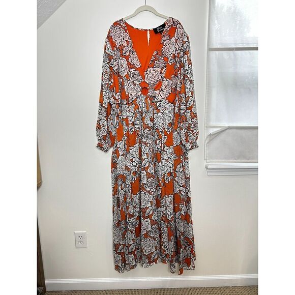 Nina Parker Orange Floral Maxi Dress Cover Up Resortwear Vacation Plus Size 4X - Picture 3 of 11